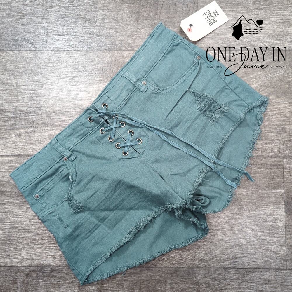 Billabong Lite Hearted Lace Up Denim Shorts Size 28 (6)